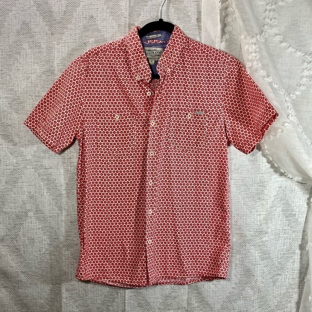 Los Angeles Third & Army red floral short sleeve collared button up size S